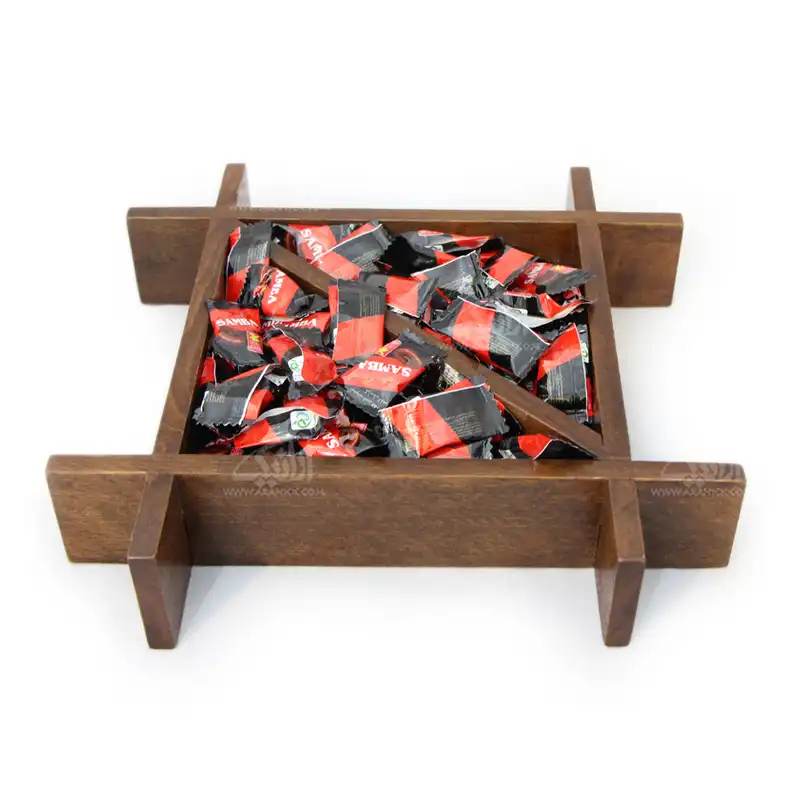 شکلات خوری چوبی‏‏ ساده‏ ‏‏رنگ ‏قهوه ای‏ طرح ‏دو تکه‏ مدل 1001500009
