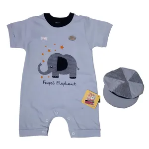 ست سرهمی و کلاه نوزادی پسرانه فسقلیمون طرح فیل کد 1155 رنگ آبی