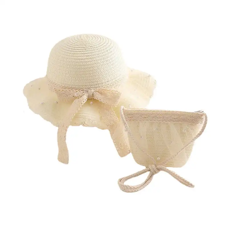 کلاه حصیری دخترانه مدل پرنسس کد 203004 به همراه کیف ساحلی