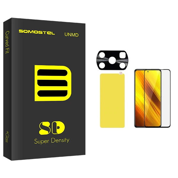 محافظ صفحه نمایش سوماستل مدل Sd Glass مناسب برای گوشی موبایل شیائومی Poco X3 به همراه برچسب پوششی و محافظ لنز دوربین
