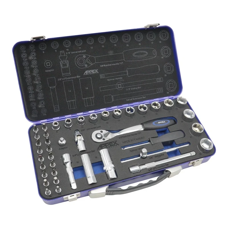 آچار بکس اپکس مدل SMT-3/8 INCH-APX1542--TAIWAN-SOCKET TOOLS SET مجموعه 42 عددی