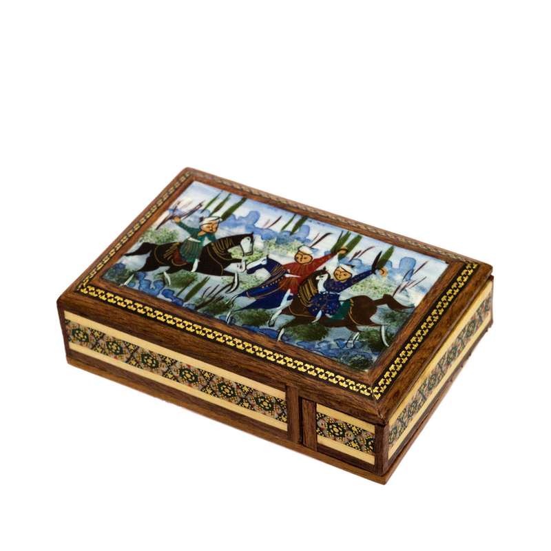 جعبه جواهرات خاتم کاری مدل کشویی طرح شکار کد 71-16-101