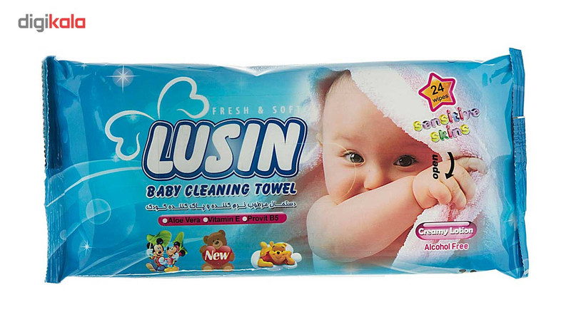 دستمال مرطوب کودک لوسین مدل Sensitive بسته 24 عددی