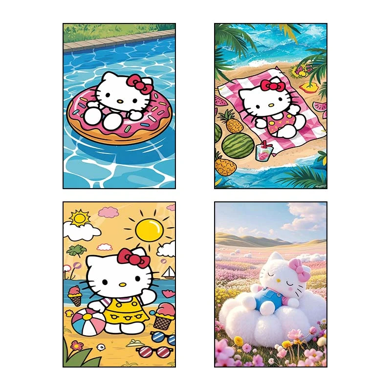 تابلو شاسي کارنيکا طرح هلو کیتی hello kitty کد 87043 مجموعه 4 عددی