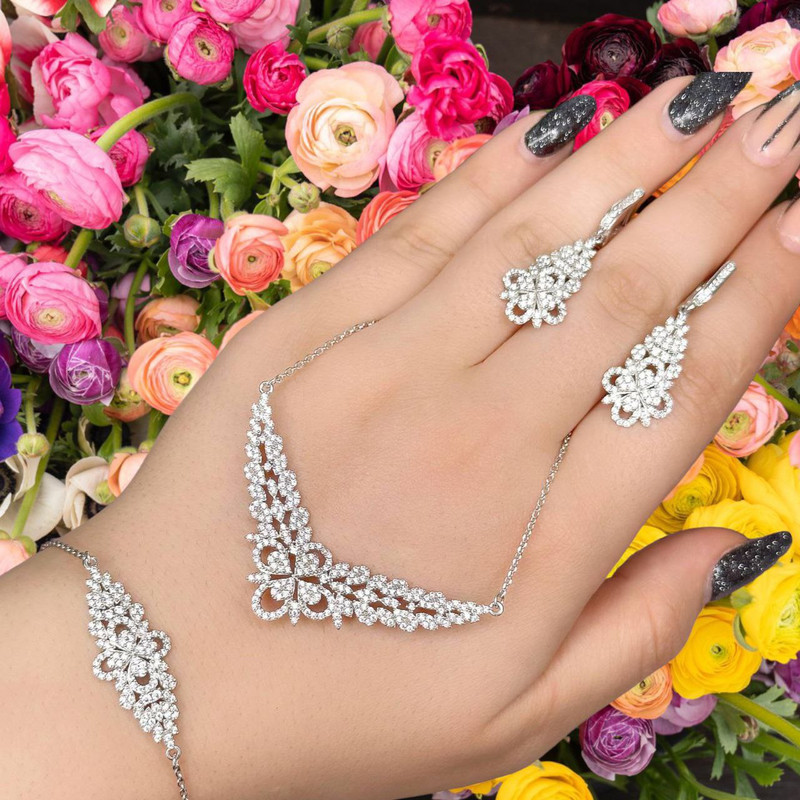 نیم ست نقره زنانه مدل تاج فلاور NSH096