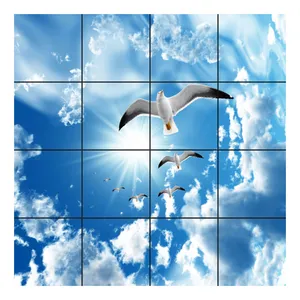 تایل سقفی آسمان مجازی طرح دسته مرغ‌های ماهی خور کد 081 سایز 60x60 سانتی متر مجموعه 16 عددی