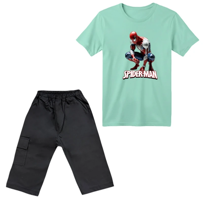 ست تی‌شرت آستین کوتاه و شلوارک پسرانه مدل مرد عنکبوتی کد ۲۴