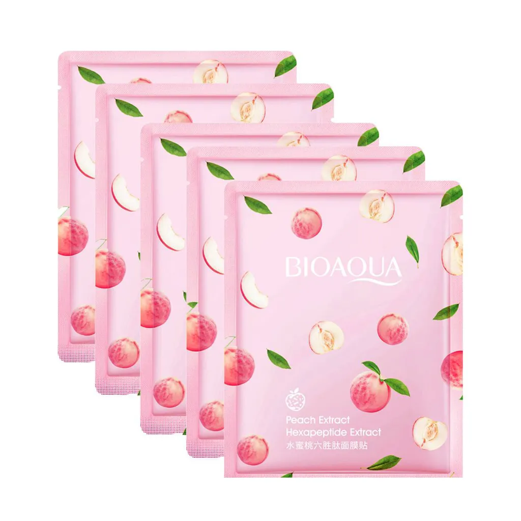 ماسک صورت بایو آکوا مدل peach وزن 30 گرم بسته 5 عددی