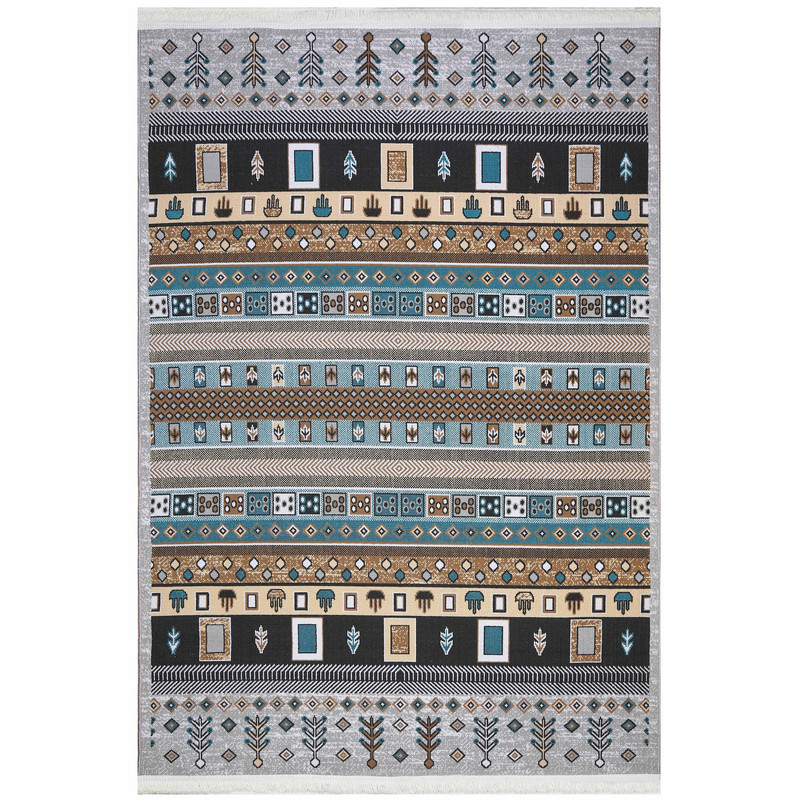 گلیم ماشینی دنیای فرش مدل نرگس نسکافه ای کد 2025