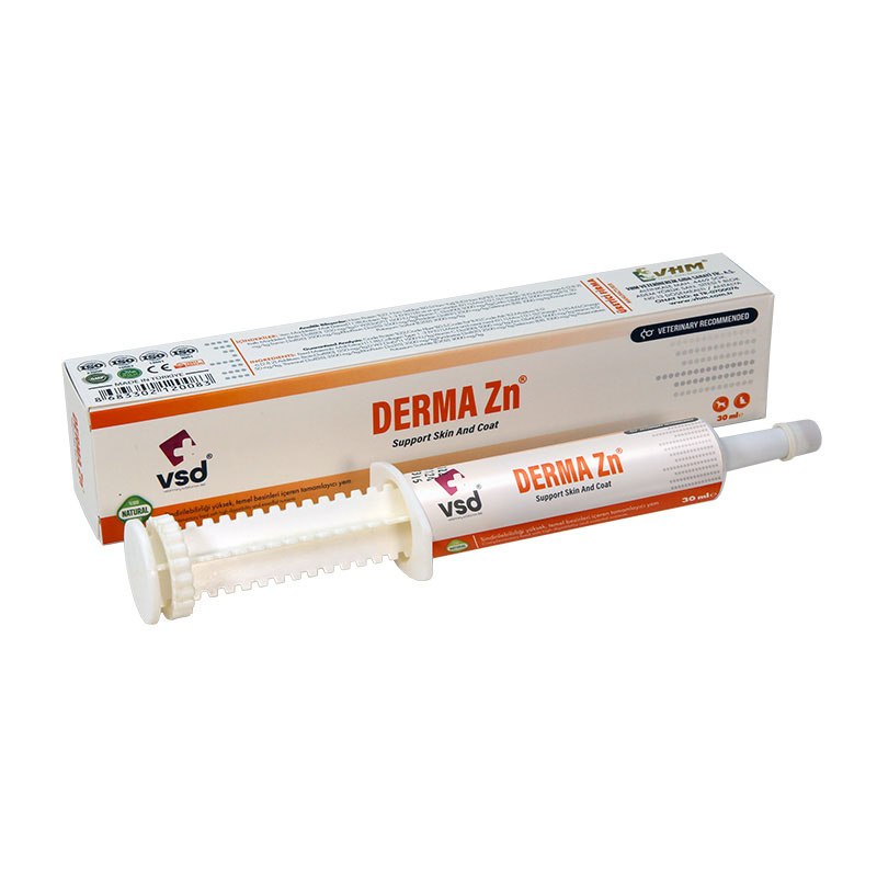 خمير تقويت كننده پوست و مو سگ و گربه وی اس دی مدل DermaZN حجم 30 ميلی لیتر