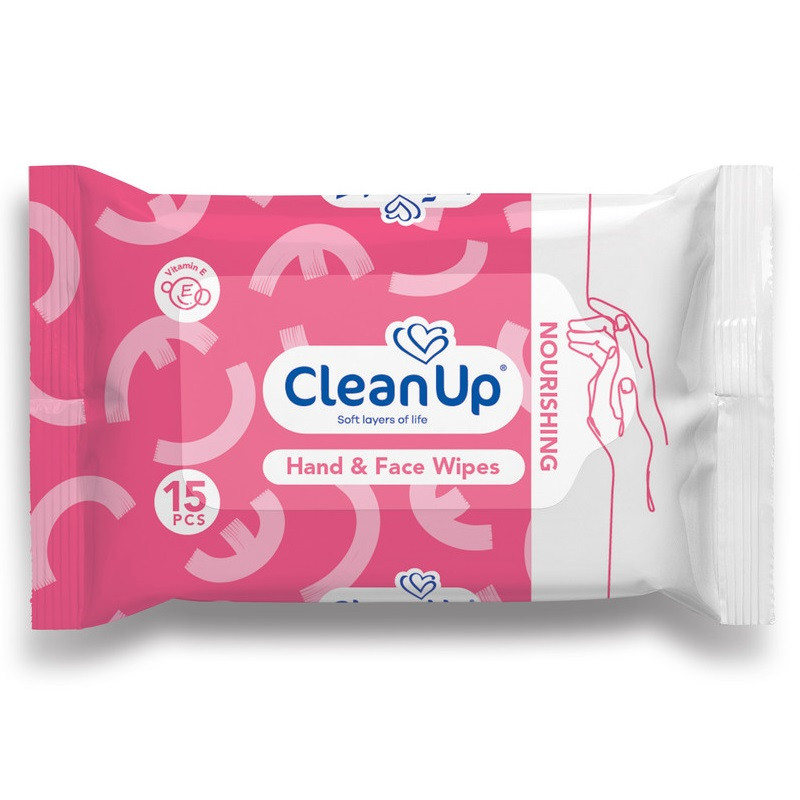 دستمال مرطوب پاک کننده دست و صورت کلين آپ مدل Nourishing بسته 2 عددی