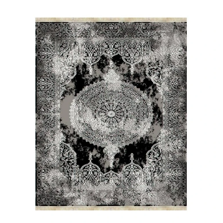 فرش ماشینی 440 شانه زمینه و حاشیه سورمه ای مدل فانتزی