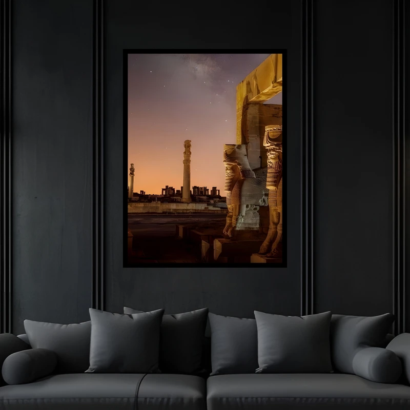 تابلو بکلیت طرح معماری باستانی تاریخی ایران تخت جمشید  مدل B-bu7214 فریم مشکی