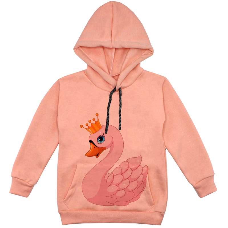 هودی دخترانه مدل قو F139 رنگ گلبهی