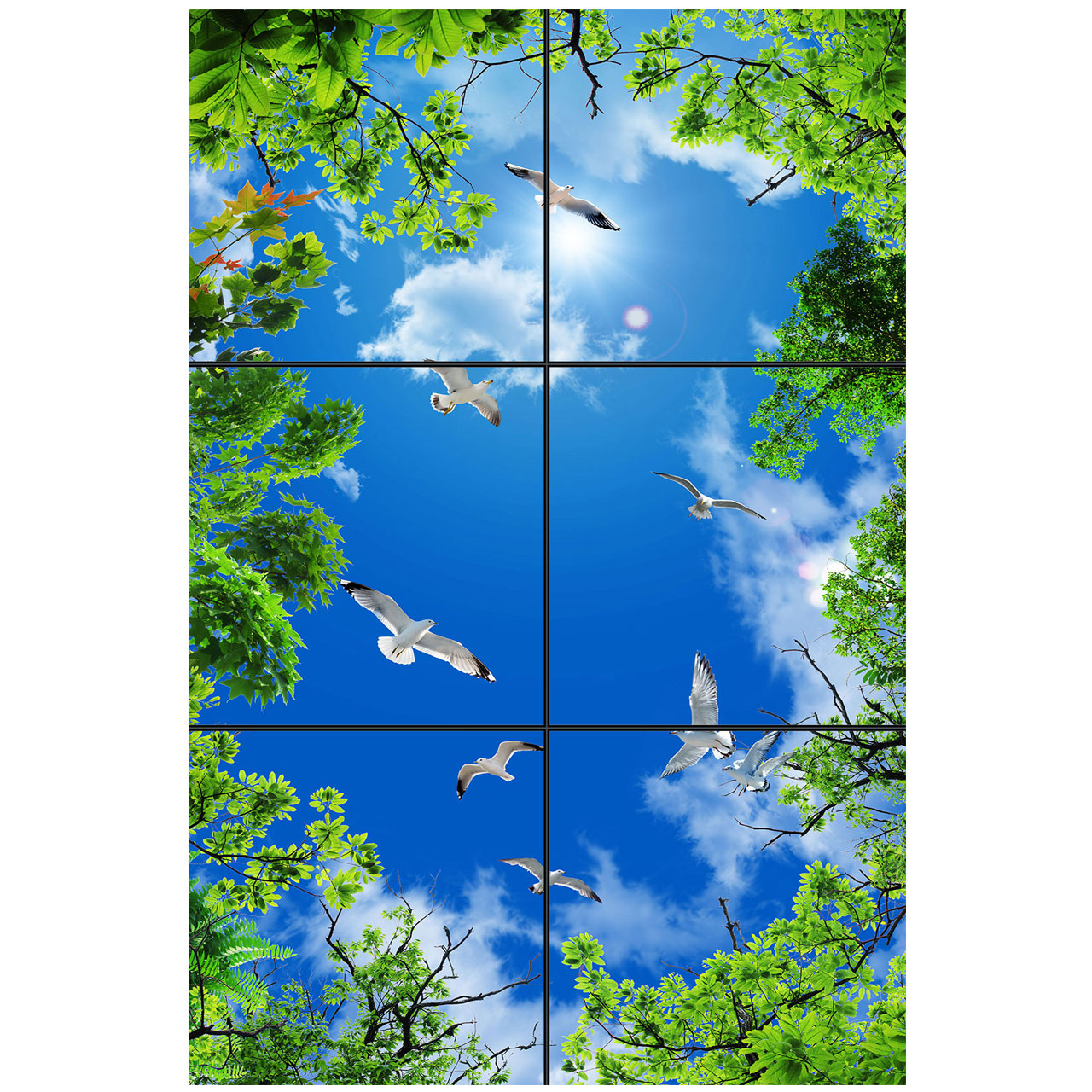 تایل سقفی آسمان مجازی طرح پرواز و درختان کد 0800 سایز 60x60 سانتی متر مجموعه 6 عددی