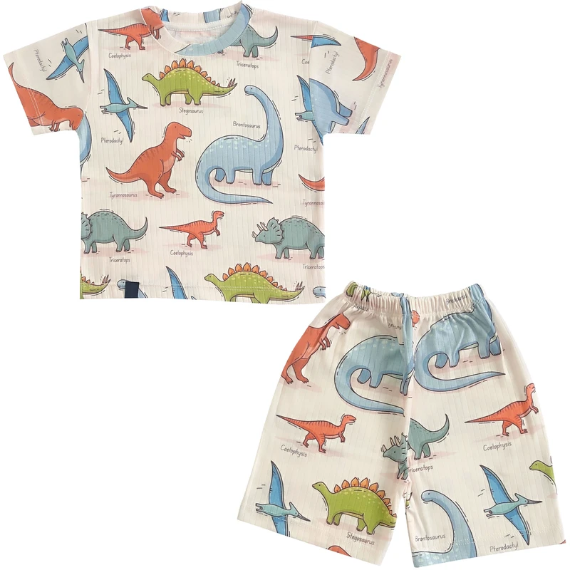 ست تی شرت آستین کوتاه و شلوارک بچگانه مدل دایناسور کد 4071
