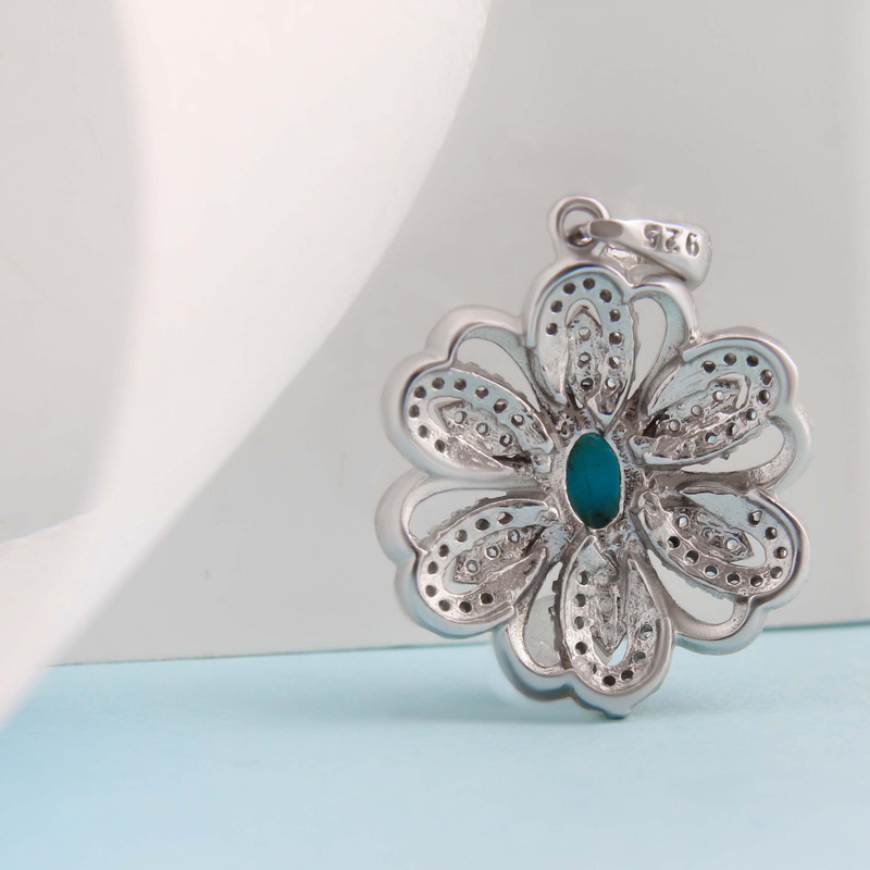 آویز گردنبند نقره زنانه بازرگانی میلادی مدل فیروزه طبیعی نیشابور کد PKR_355