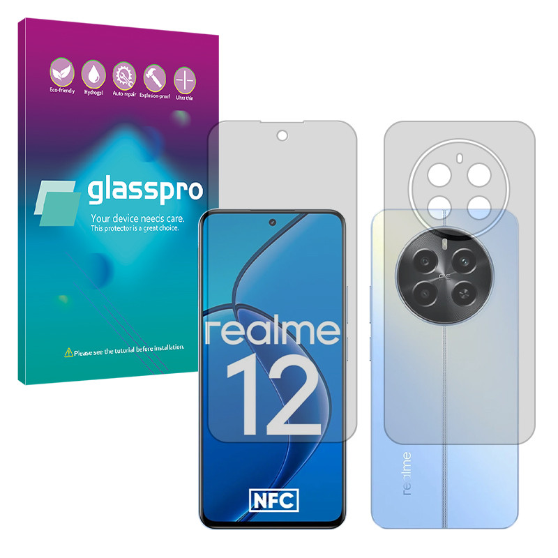 محافظ صفحه نمایش شفاف گلس پرو مدل Resistant مناسب برای گوشی موبایل ریملی 12 4G به همراه محافظ پشت گوشی