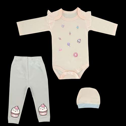 ست 3 تکه لباس راحتی نوزادی مدل بستنی