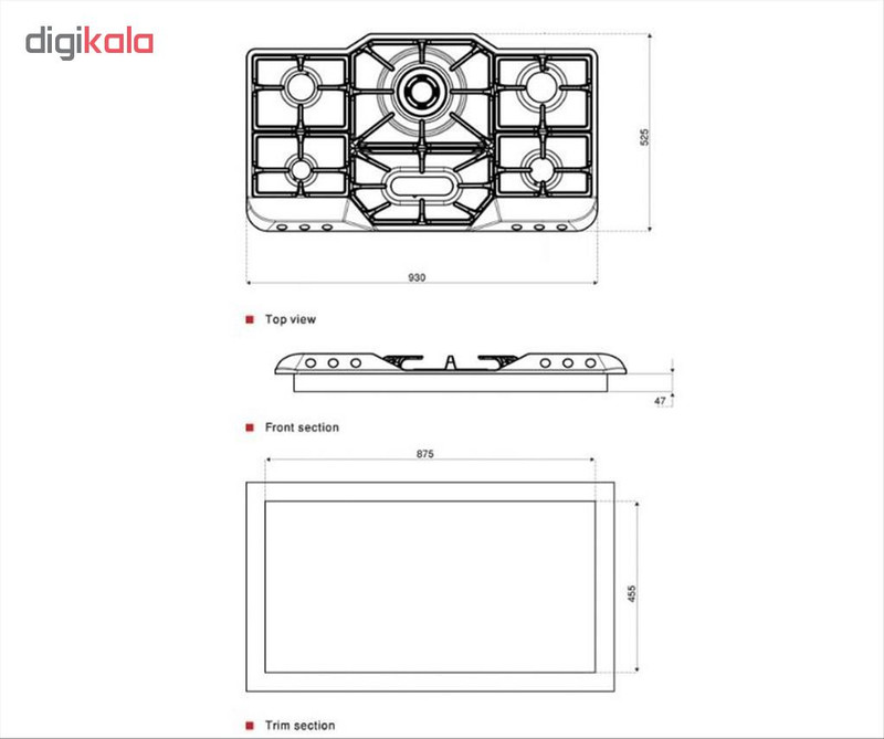 اجاق گاز صفحه‌ای شش شعله استیل البرز مدل S-6901
