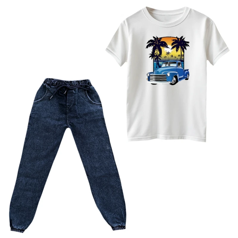 ست تی‌شرت و شلوار پسرانه مدل ماشین کد ۶