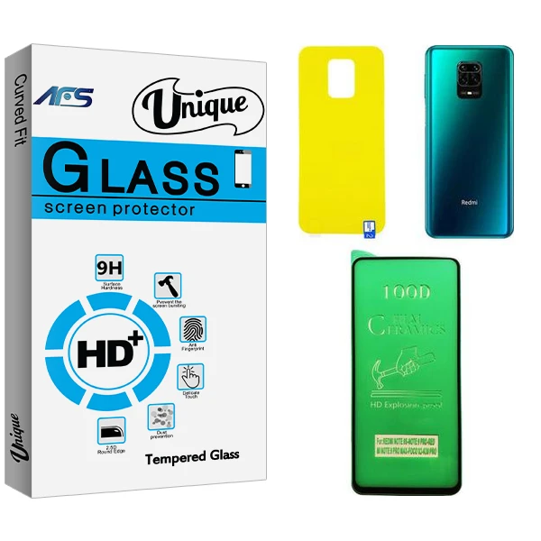 محافظ صفحه نمایش سرامیکی ای اف اس مدل Unique  مناسب برای گوشی موبایل شیائومی Redmi Note 9s  به همراه محافظ پشت گوشی