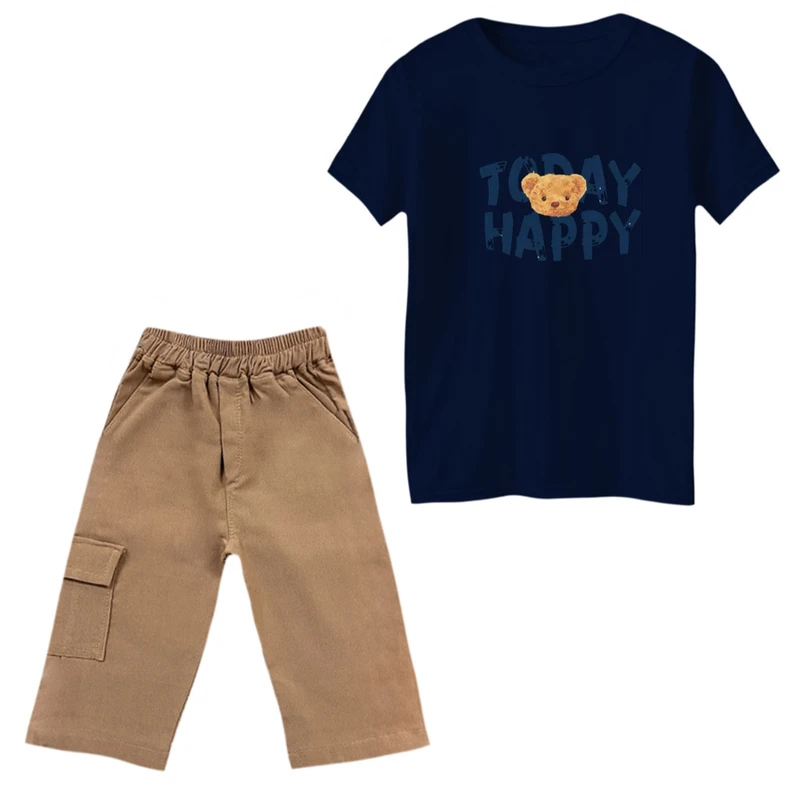 ست تی‌شرت و شلوارک پسرانه مدل تدی خوشحال