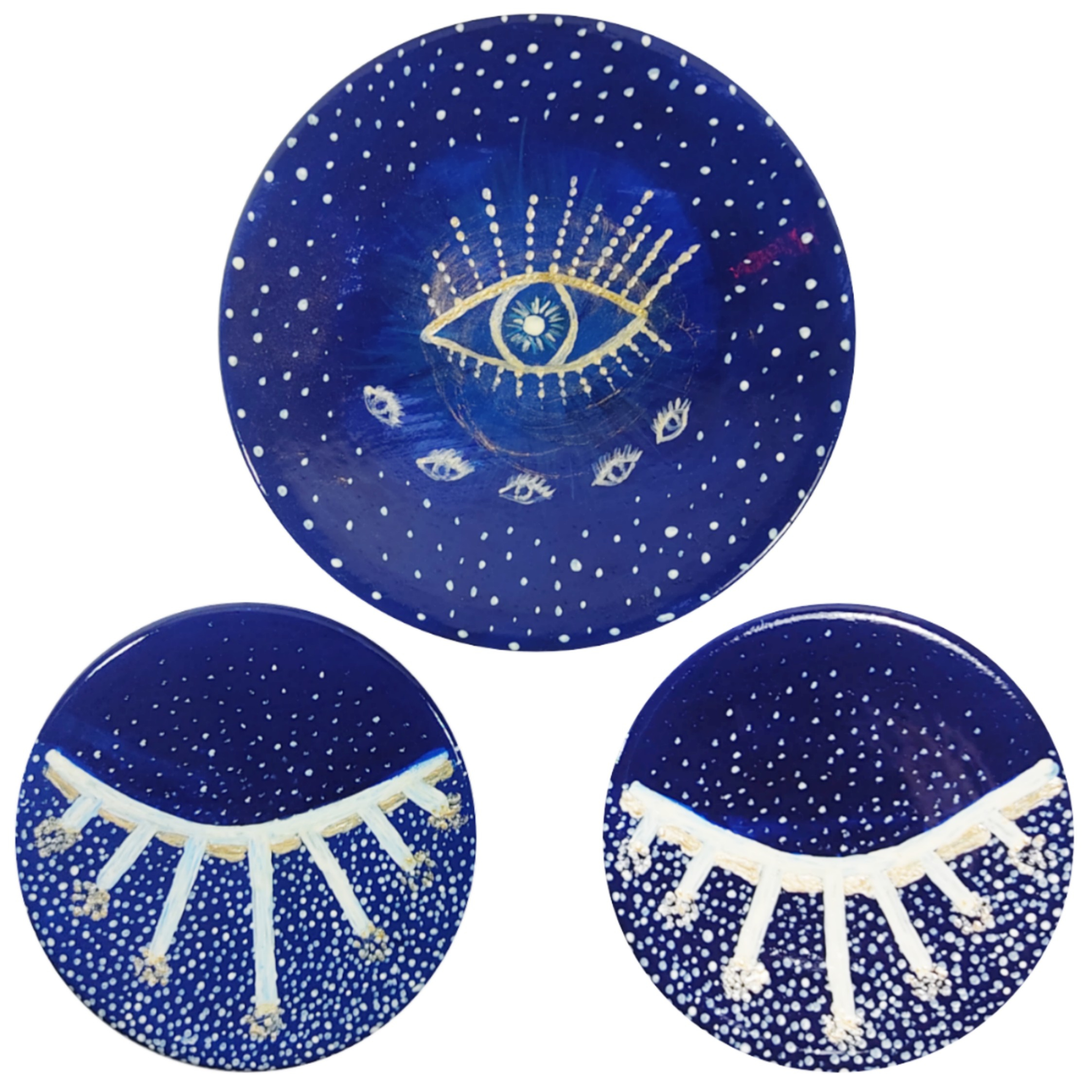 بشقاب دیوارکوب سفالی طرح چشم کد T02 مجموعه 3 عددی