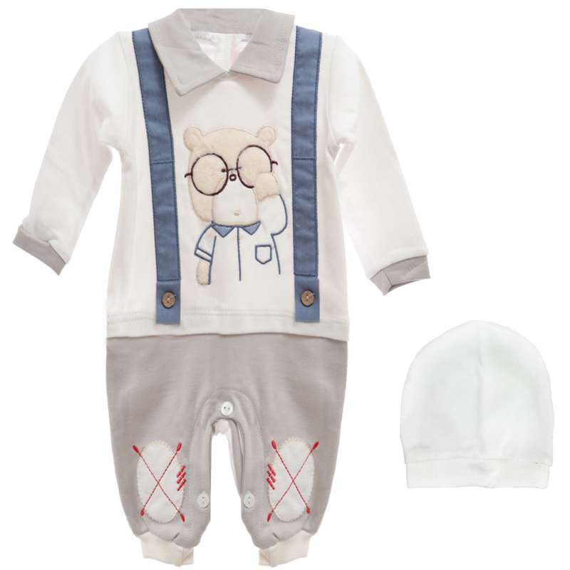 ست سرهمی و کلاه نوزادی مدل خرس نخ پنیه کد777526