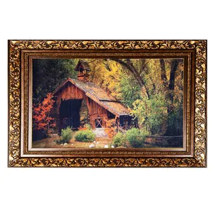 تابلو فرش ماشینی طرح کلبه جنگلی مدل 78