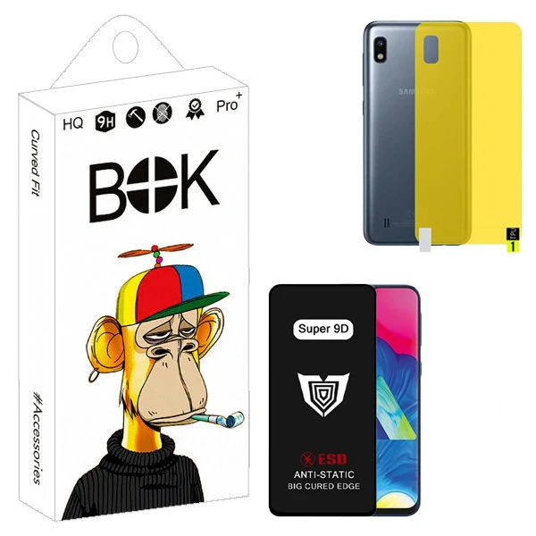محافظ صفحه نمایش بوک مدل Super 9D Touch مناسب برای گوشی موبایل سامسونگ Galaxy a10 به همراه محافظ پشت گوشی