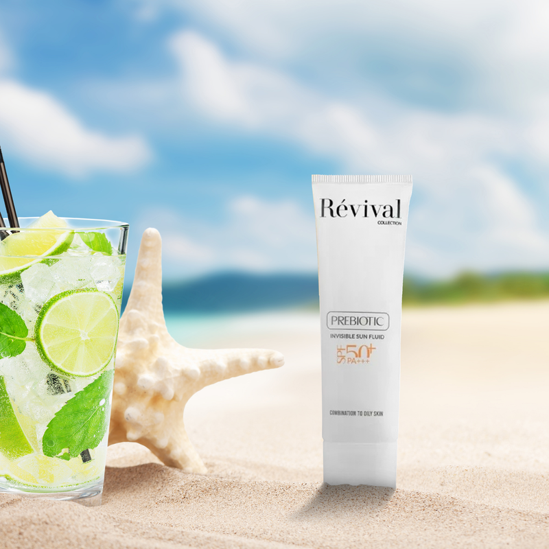 کرم ضد آفتاب بی‌رنگ کلکسیون رویوال، spf 50، مدل prebiotic، ‌مناسب پوست‌های چرب و مختلط با حجم 50 میلی‌لیتر، محافظت‌کننده در برابر اشعه‌های UVA و PA ،UVB+++، ضد جوش و آکنه، دارای فرمولاسیون آنتی اکسیدان، نیاسینامید و ویتامین E، با ماندگاری 5 ساعته