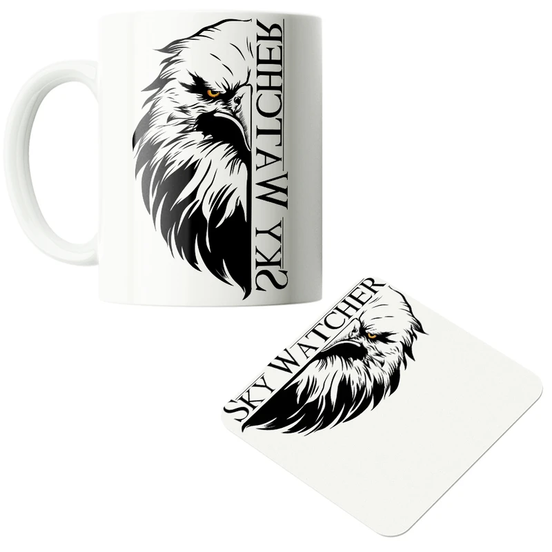 ماگ پاد آفرین مدل مینیمال عقاب کد z388 به همراه زیر لیوانی