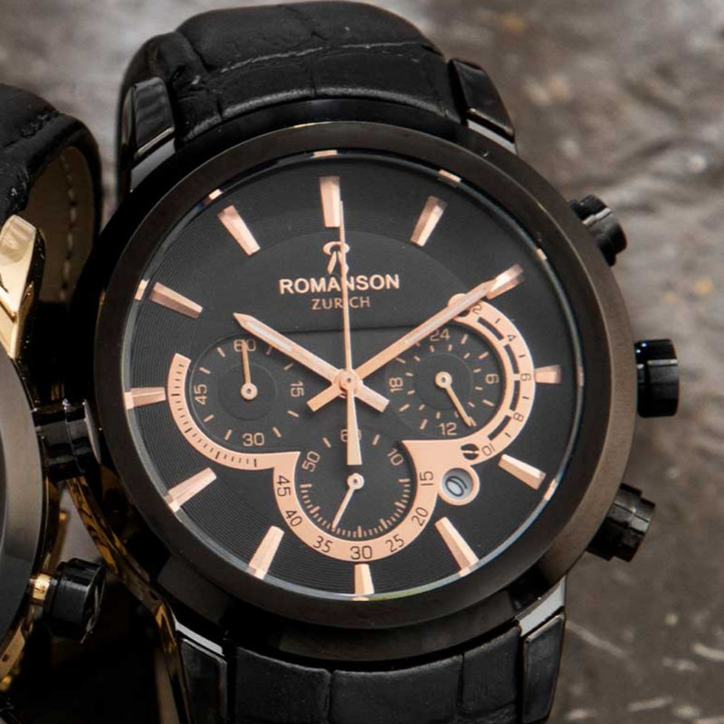 ساعت مچی عقربه‌ای مردانه رومانسون مدل کرنوگراف بند چرم فیکس سه موتور فعال
