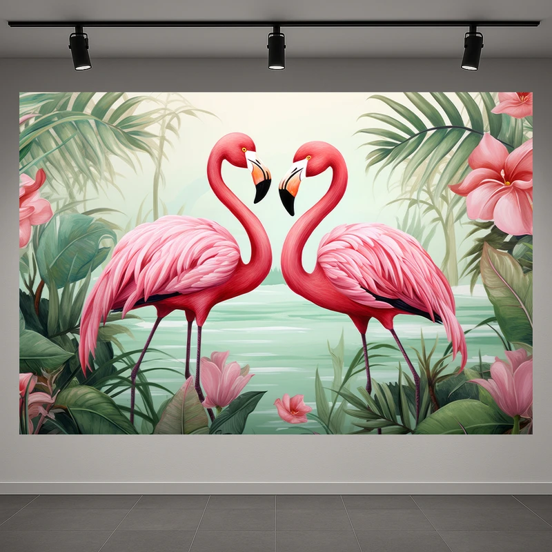 تابلو بوم طرح مخمل فلامینگو مدل پرندگان عاشق کد AR3059035