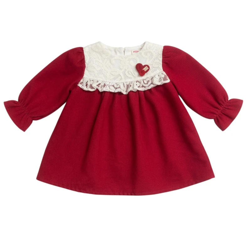 پیراهن آستین بلند یقه باز دخترانه مدل گیپور دار 656-22