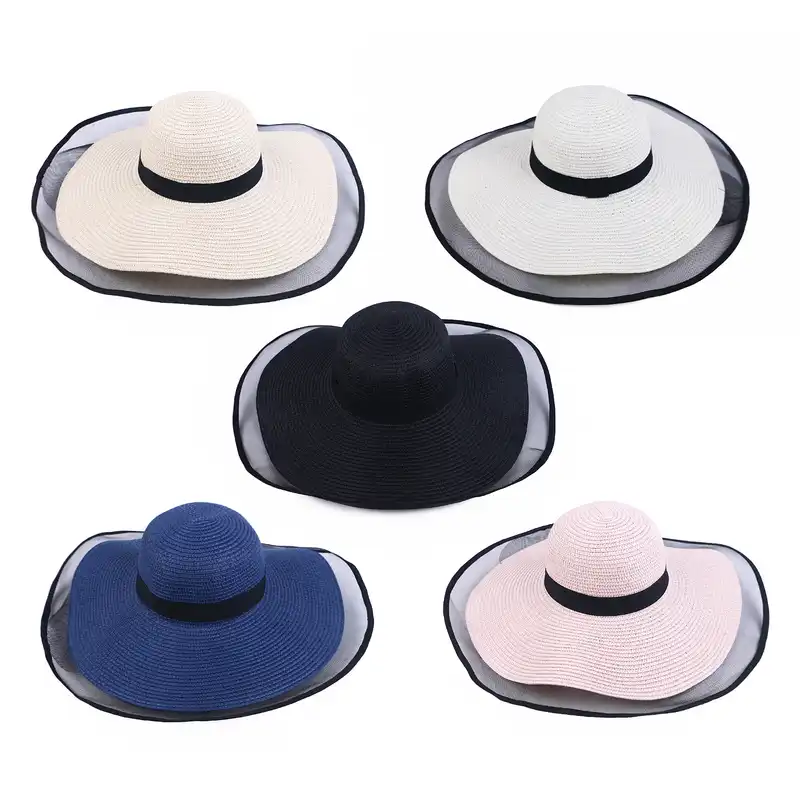 کلاه ساحلی مدل لبه بلند طرح تور دار