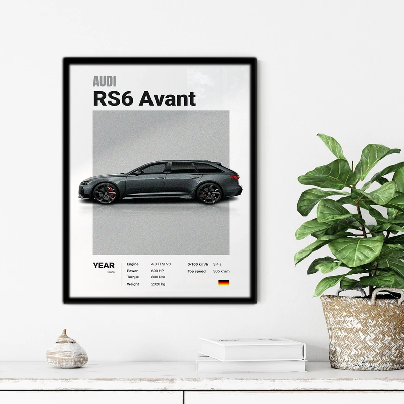 تابلو آتریسا طرح ماشین RS6 AVANT مدل ATC01 فریم مشکی