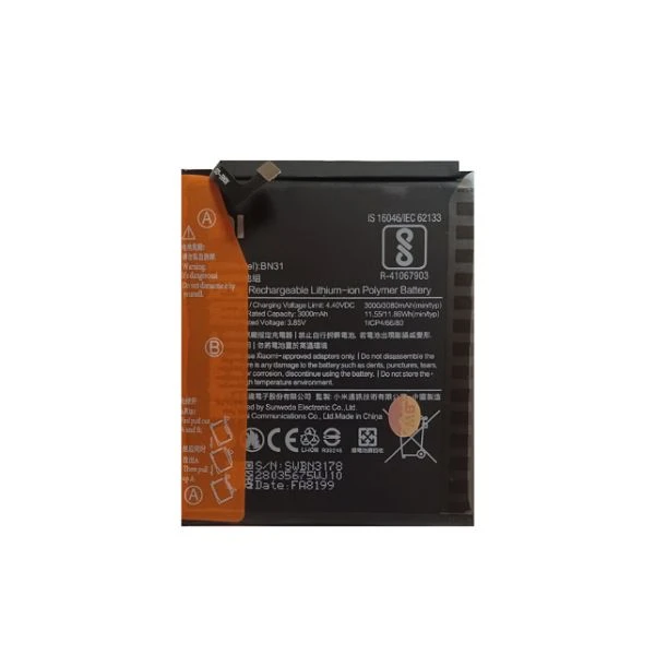  باتری موبایل مدل BN31 ظرفیت 3000 میلی آمپر ساعت مناسب برای گوشی موبایل شیائومی Redmi note 5A/Redmi note 5A Pro/MI 5X