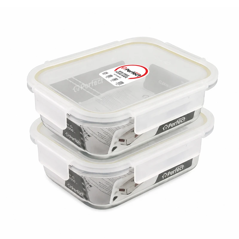 ظرف نگهدارنده با بدنه شیشه ای پرفکت هوم مدل P5415-2 مناسب برای قرار دادن در یخچال و فریزر مجموعه 2 عددی
