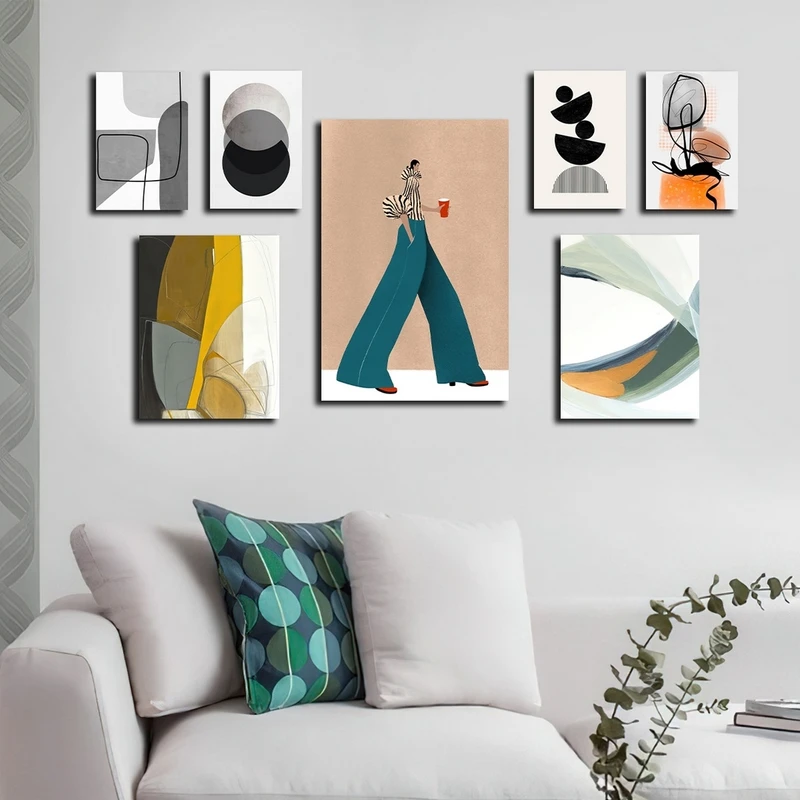 تابلو شاسی بکلیت طرح مدرن نقاشی مینیمال مدل SH-2669 مجموعه 7 عددی