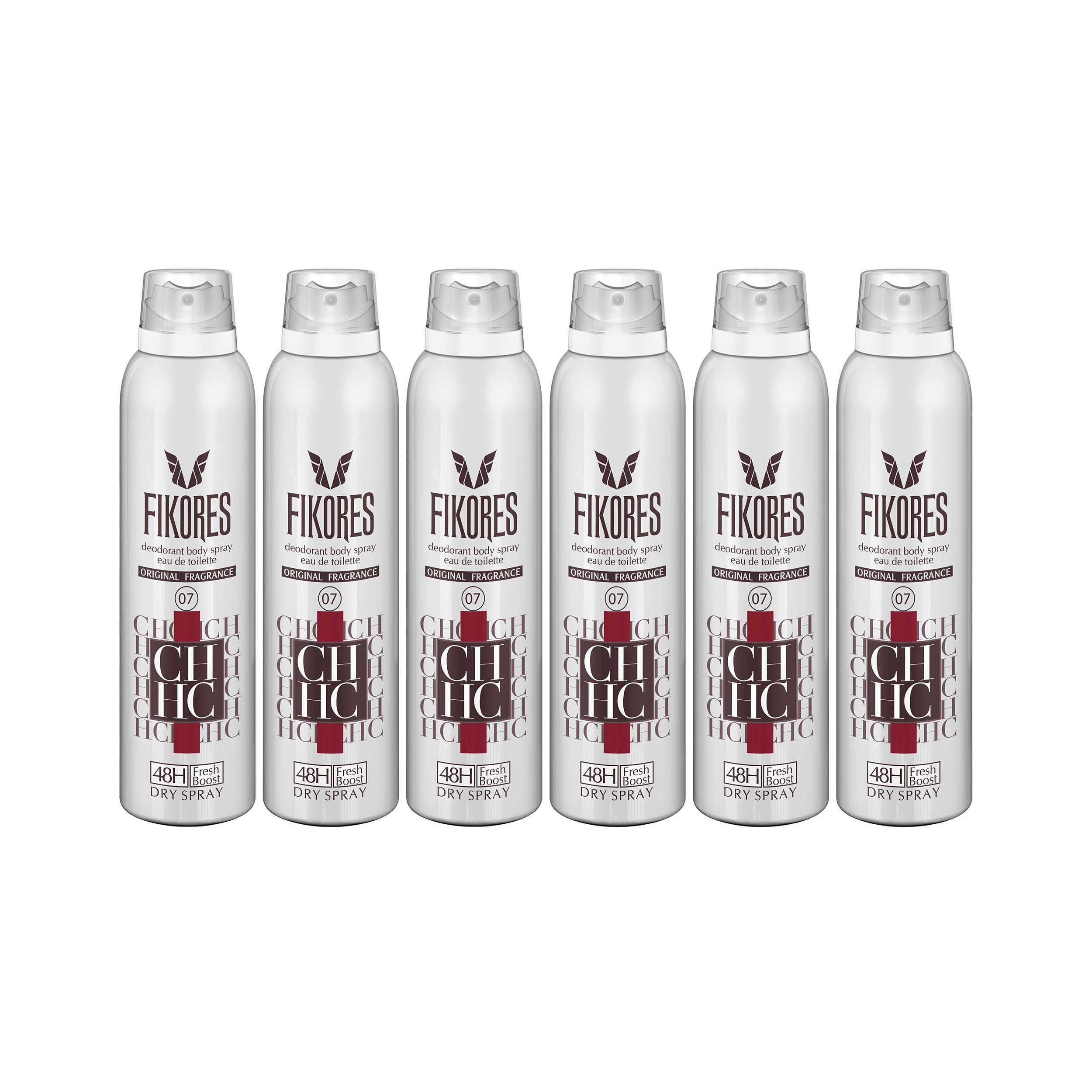 اسپری خوشبو کننده بدن مردانه فیکورس مدل Ch HC حجم 200 میلی لیتر مجموعه 6 عددی