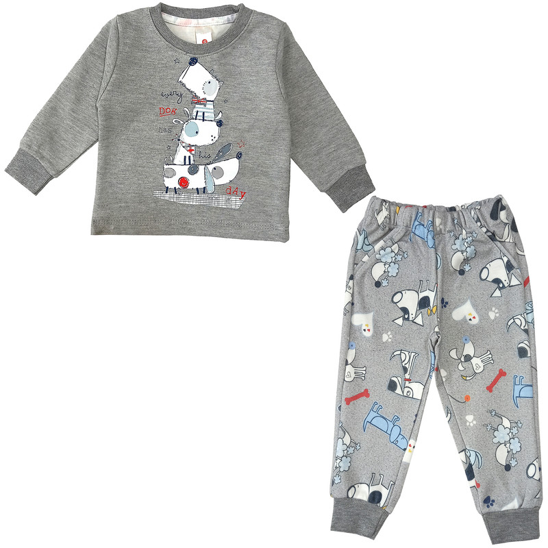 ست تی شرت و شلوار پسرانه مدل سه کله سگ کد 3619 رنگ طوسی