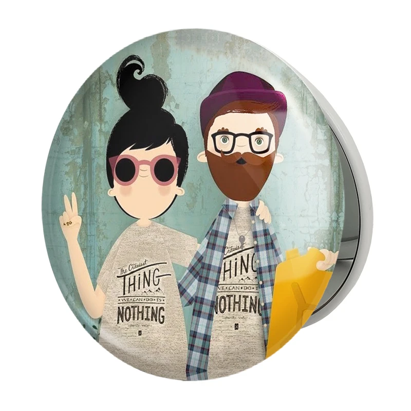 آینه جیبی خندالو طرح عاشقانه مدل تاشو کد 1856 