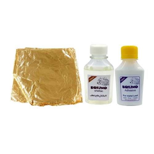 ورق طلا مدل GL100 L-C بسته 100 عددی به همراه لاک الکل و چسب