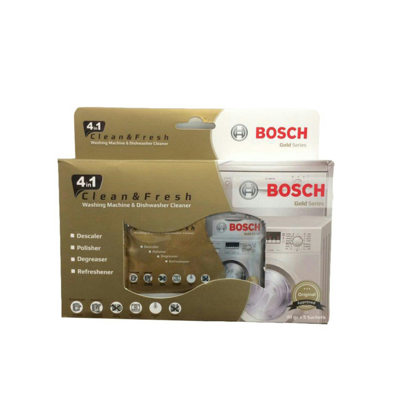 پودر جرم گیر ماشین لباسشویی و ظرفشویی بوش Bosch مدل GOLD بسته 5 عددی