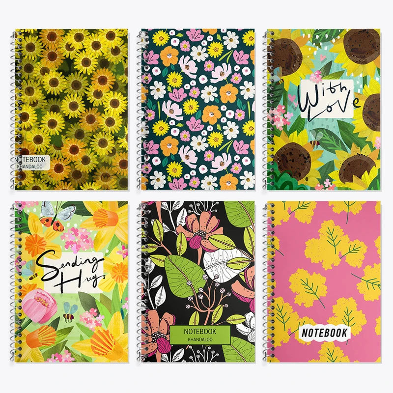 دفتر زبان 50 برگ خندالو مدل دو خط طرح گل گلی کد 83 مجموعه 6 عددی