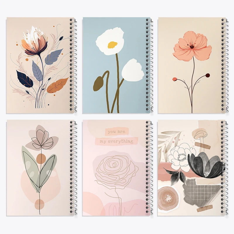 دفتر مشق 100 برگ خندالو طرح گل مینیمال کد 920 مجموعه 6 عددی