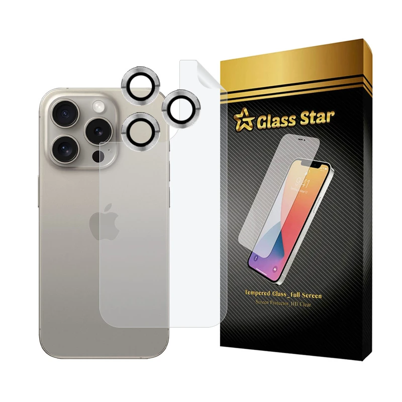 محافظ پشت گوشی گلس استار مدل MTBRING مناسب برای گوشی موبایل اپل iPhone 15 Pro Max به همراه محافظ لنز