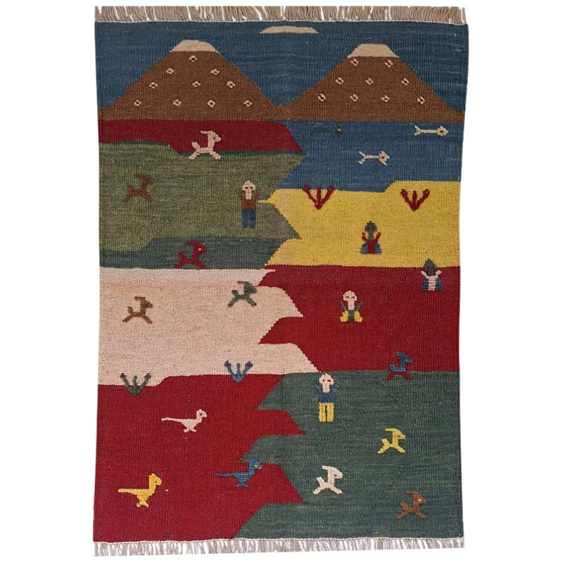 گلیم دستباف نیم متری مدل قشقایی کد GLGAB19 زمینه چند رنگ